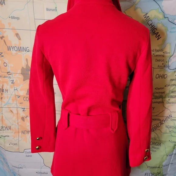 Vintage 1960s Sebastian Red Belted Jacket and Pant Suit With Gold Buttons Set - Picture 5 of 16